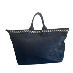 Antonio Cristiano Italian black pebbled slouchy leather tote w metallic studs.
